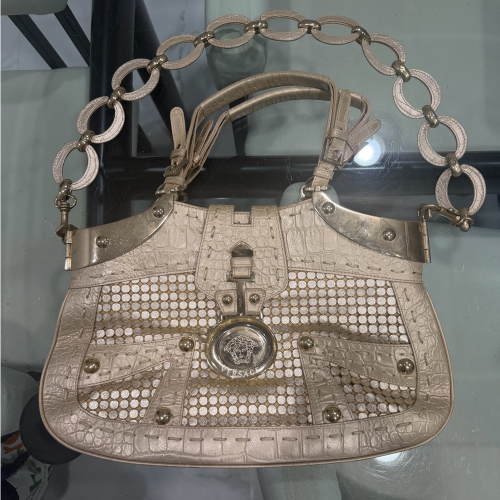 Versace Beige and Gold Shoulder Bag